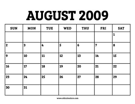 August Calendar 2009
